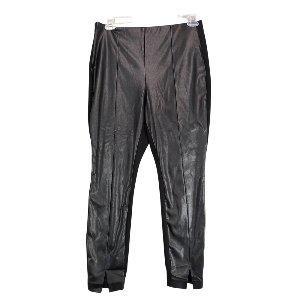 Bar III Faux Leather‎ Pants Womens L 32x27 Black Slim Pull On Stretch Edgy Sleek